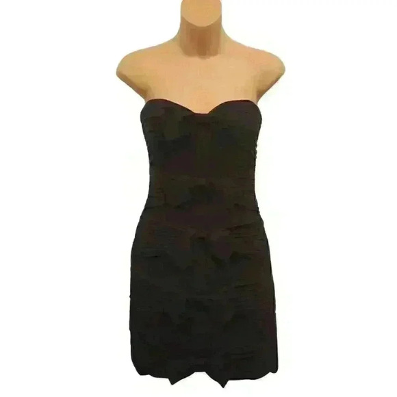 BCBGMAXAZRIA Sabrinna Strapless Black Crepe Ruched Bow Tie Dress, Size 6; $378 - Picture 3 of 12